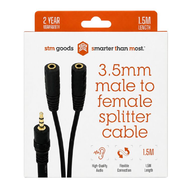 STM 3.5mm (Male) to 3.5mm (Female) Splitter Audio Cable, 1.5m - Black, , hi-res