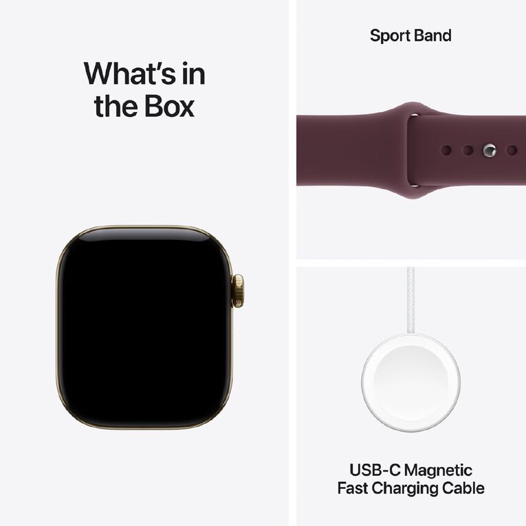 Apple Watch Series 12 Cellular 42mm Radiant Gold Titanium Case with Burgundy Sport Band S/M, , hi-res