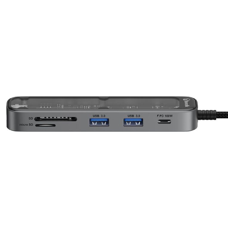 Bonelk Vision Long-Life USB-C to 6-in-1 with Card Reader Multiport Hub - Space Grey/Clear, , hi-res
