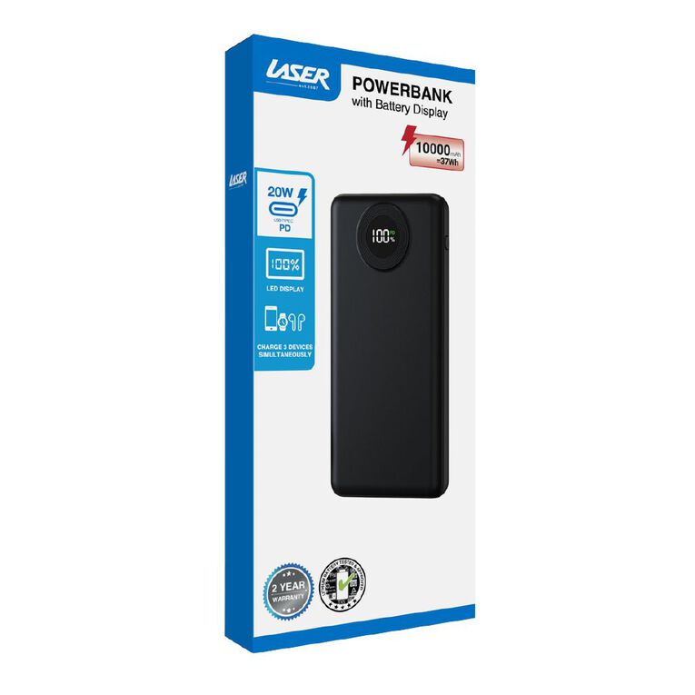 Laser 10K Powerbank with Battery Display - Black, , hi-res
