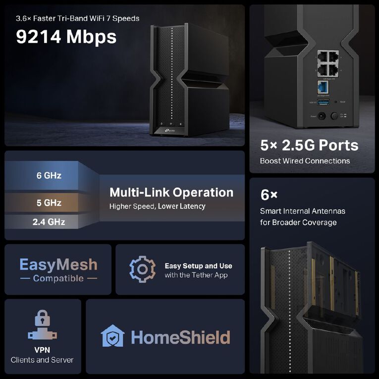 TP-Link Archer BE550 BE9300 Tri-Band Wifi 7 Router, , hi-res