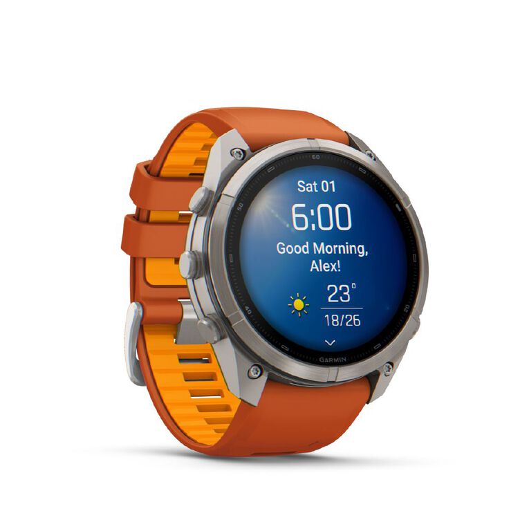 Garmin Fenix 9 Pro 51mm AMOLED - Titanium With Autumn Orange/Spark Orange Silicone Band, , hi-res