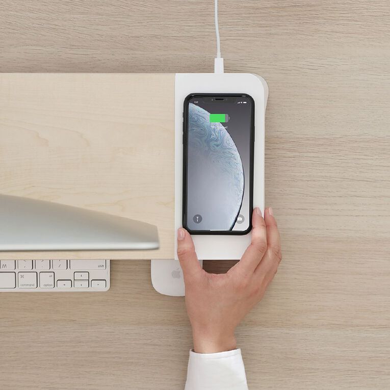 Pout Eyes6 Wooden Monitor Stand with Wireless Charger White Noel