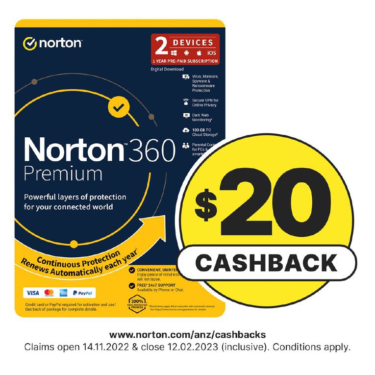 Norton 360 Premium 100GB 2 Device 12 Month Subscription ...