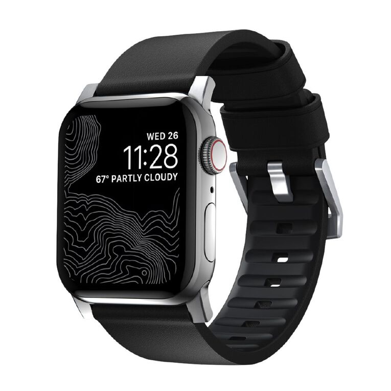 Nomad Active Band Pro for Apple Watch (42 / 44-46 / 49mm / ULTRA) - Black Leather / Silver Hardware, , hi-res