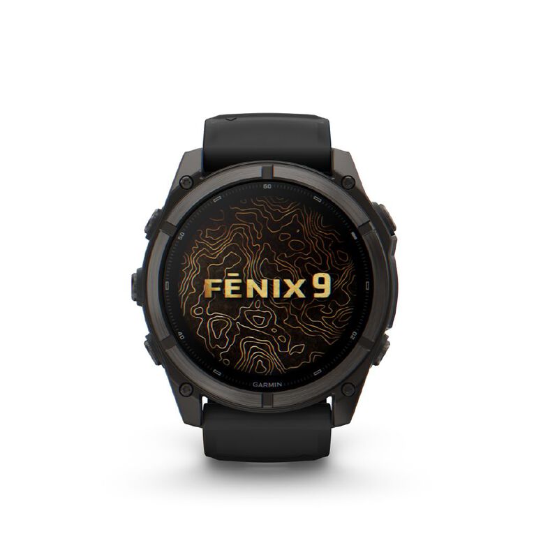 Garmin Fenix 9, 51mm, Carbon Grey DLC Titanium With Black Silicone Band, , hi-res