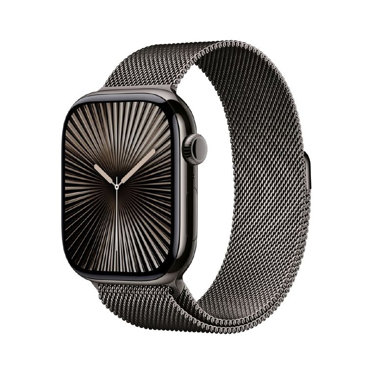 Apple Watch Series 10 GPS + Cellular 46mm Slate Titanium Case with Slate Milanese Loop S/M, , hi-res