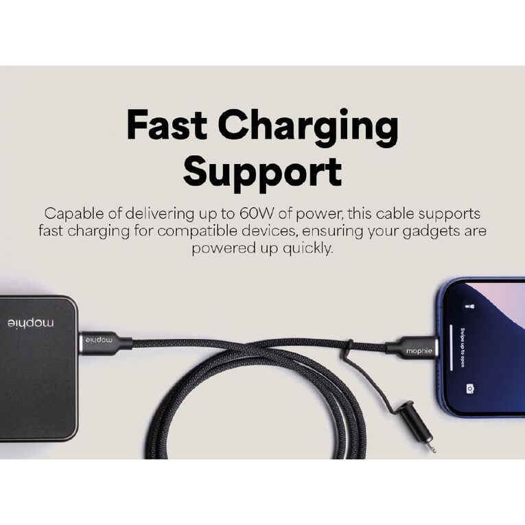 Mophie Chargestream USB-C to USB-C Cable with Lightning SwitchTip 1m - Black, , hi-res
