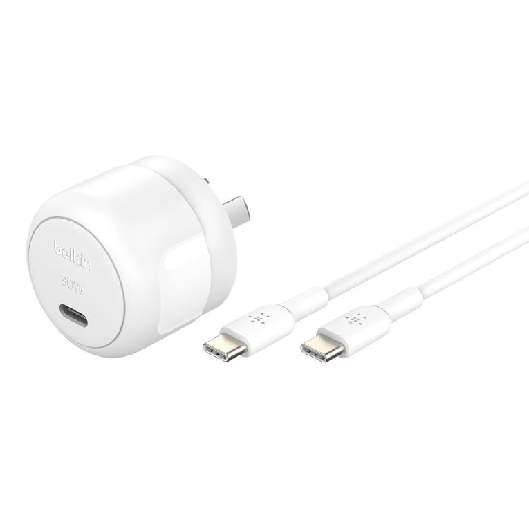 Belkin 30W USB-C BoostCharge Compact Wall Charger with C-to-C Cable, , hi-res