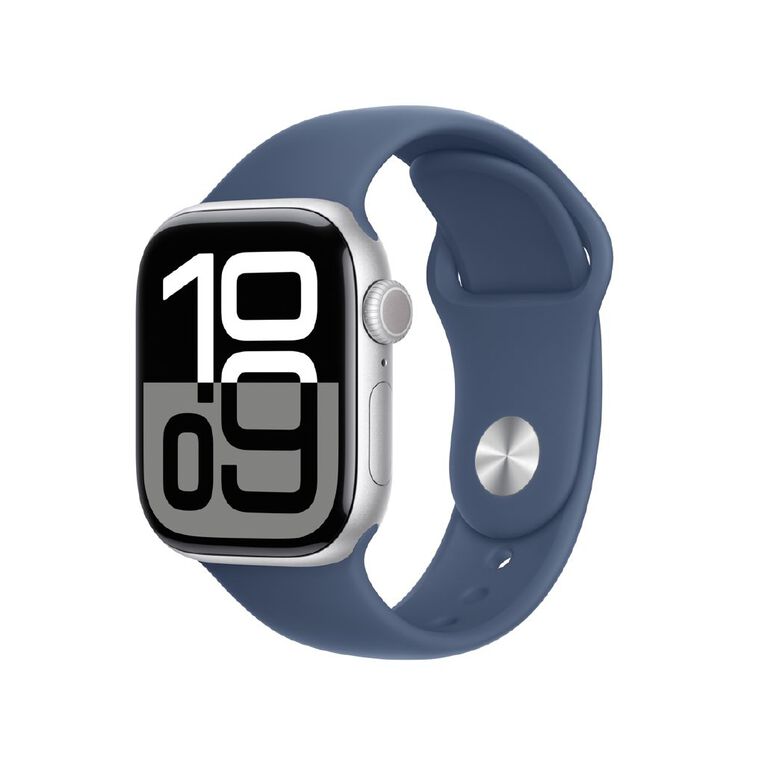 Apple Watch Series 10 GPS + Cellular 42mm Silver Aluminium Case with Denim Sport Band S/M, , hi-res