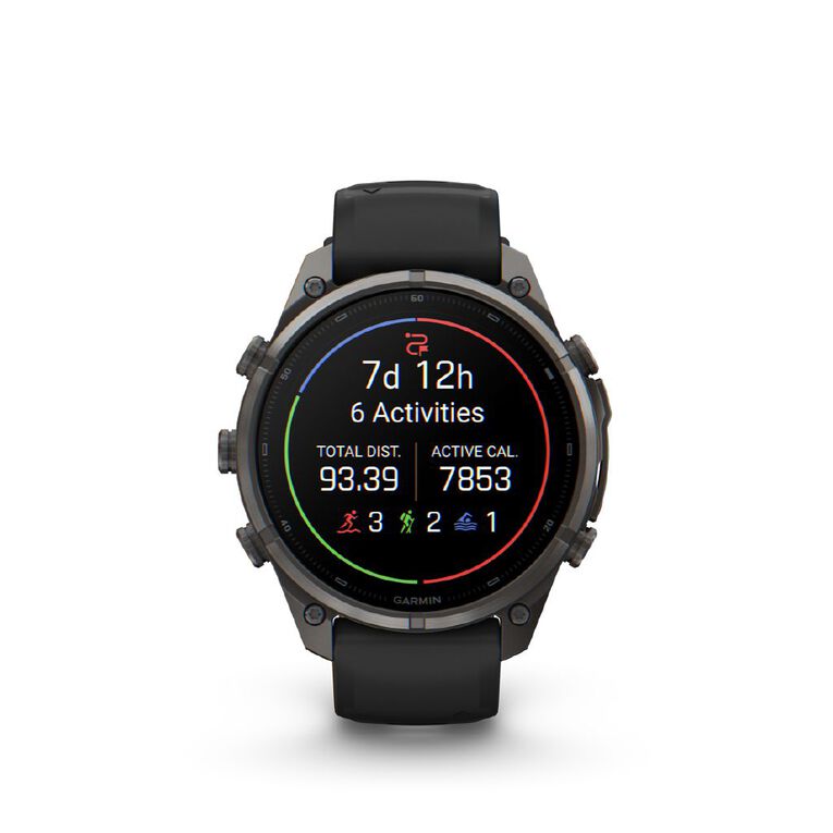 Garmin Fenix 9 Pro 47mm AMOLED inReach - Carbon Grey DLC Titanium With Black/Pebble Grey Silicone Band, , hi-res