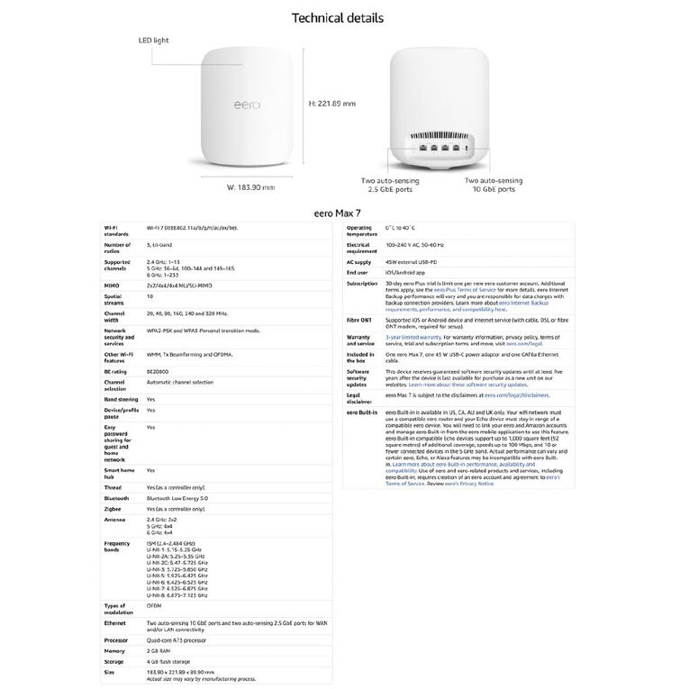 Amazon eero Max 7 | 10 Gbps Mesh Wi-Fi 7 Router/Extender - 1 Pack, , hi-res