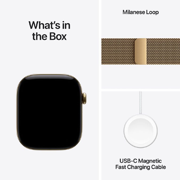 Apple Watch Series 12 Cellular 46mm Radiant Gold Titanium Case with Radiant Gold Milanese Loop M/L, , hi-res