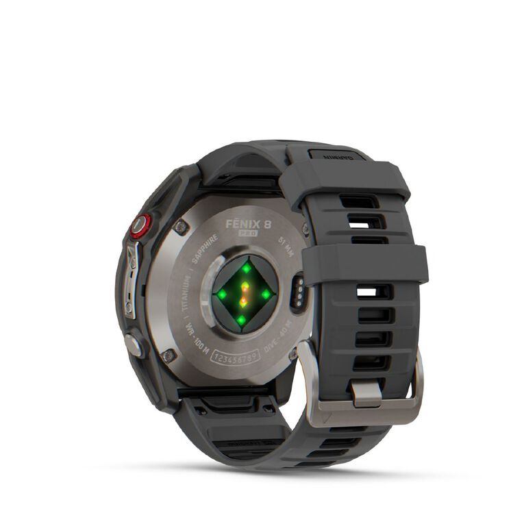 Garmin Fenix 8 Pro, 51mm, AMOLED, Sapphire, Titanium With Graphite/Black Silicone Band, , hi-res