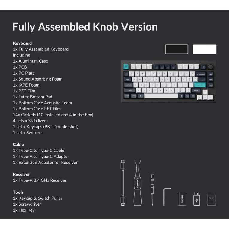 Keychron Q1 Max QMK/VIA Wireless Custom Mechanical Keyboard, Fully Assembled Knob, Gateron Jupiter Banana Switch - Shell White, , hi-res