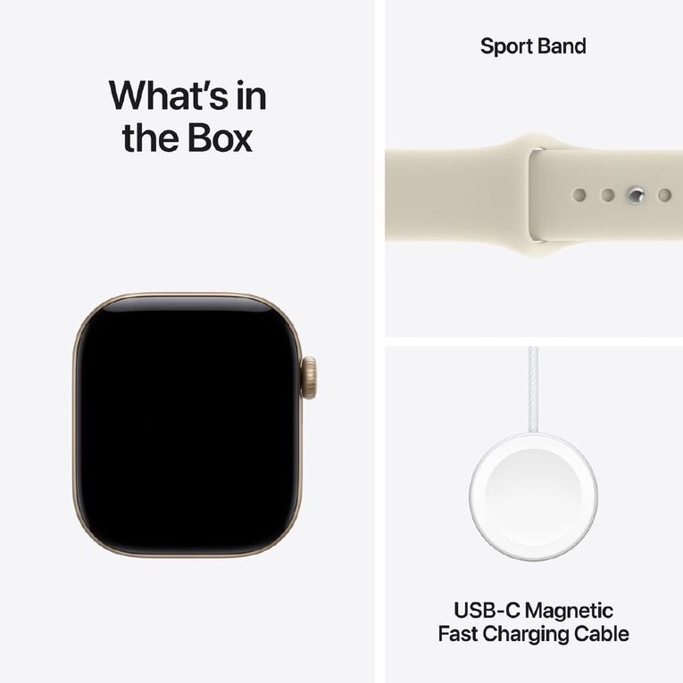 Apple Watch Series 12 GPS 42mm Light Gold Aluminium Case with Sand Sport Band M/L, , hi-res
