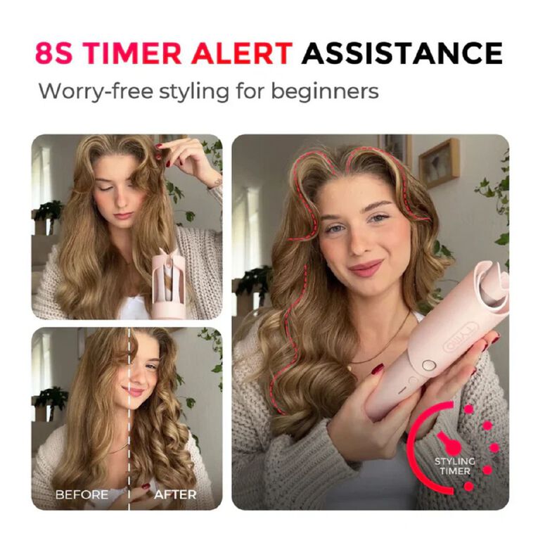 TYMO CurlPro Auto-Rotating Hair Curler Pink, , hi-res