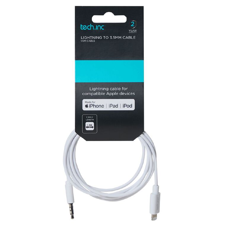 Tech.Inc Lightning to 3.5mm AUX Cable 1.5m White, , hi-res