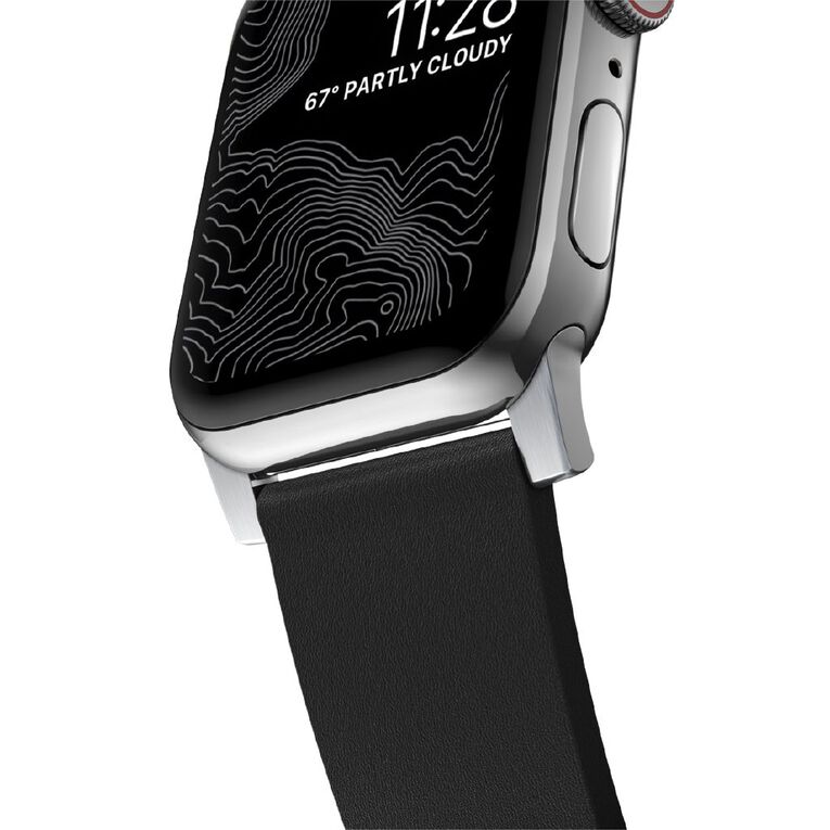 Nomad Active Band Pro for Apple Watch (42 / 44-46 / 49mm / ULTRA) - Black Leather / Silver Hardware, , hi-res