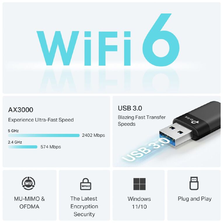 TP-Link Archer TX50U | AX3000 Dual Band Wi-Fi 6 Wireless USB Adapter, , hi-res