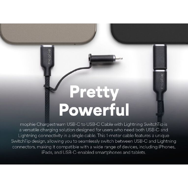 Mophie Chargestream USB-C to USB-C Cable with Lightning SwitchTip 1m - Black, , hi-res