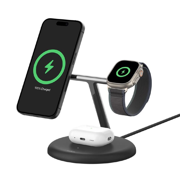 Belkin BoostCharge Pro 3-in-1 Qi2 Magnetic Wireless Charging Stand SE- Black, , hi-res