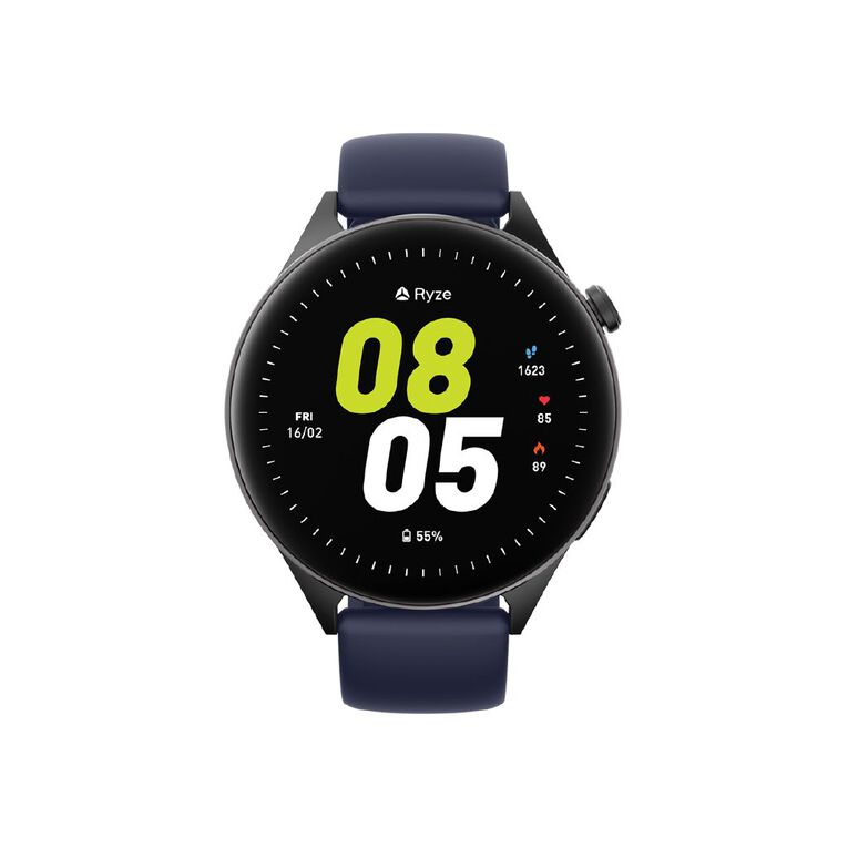 Ryze Wave Smart Watch With MP3 Storage (Black + Blue), , hi-res