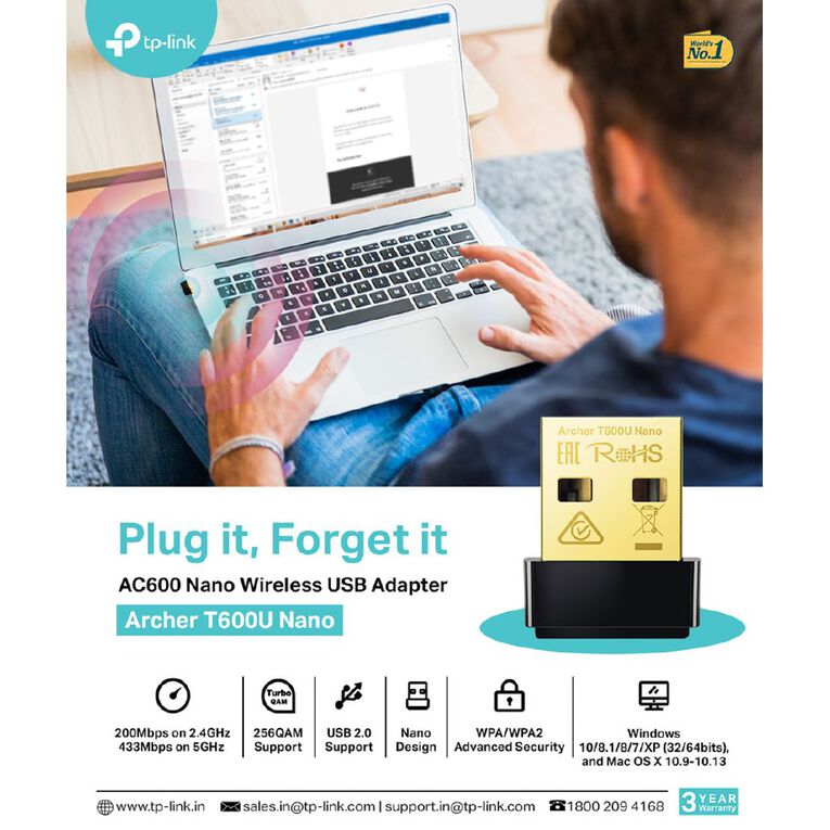 TP-Link Archer T600U | AC600 Nano Wireless USB Adapter, , hi-res