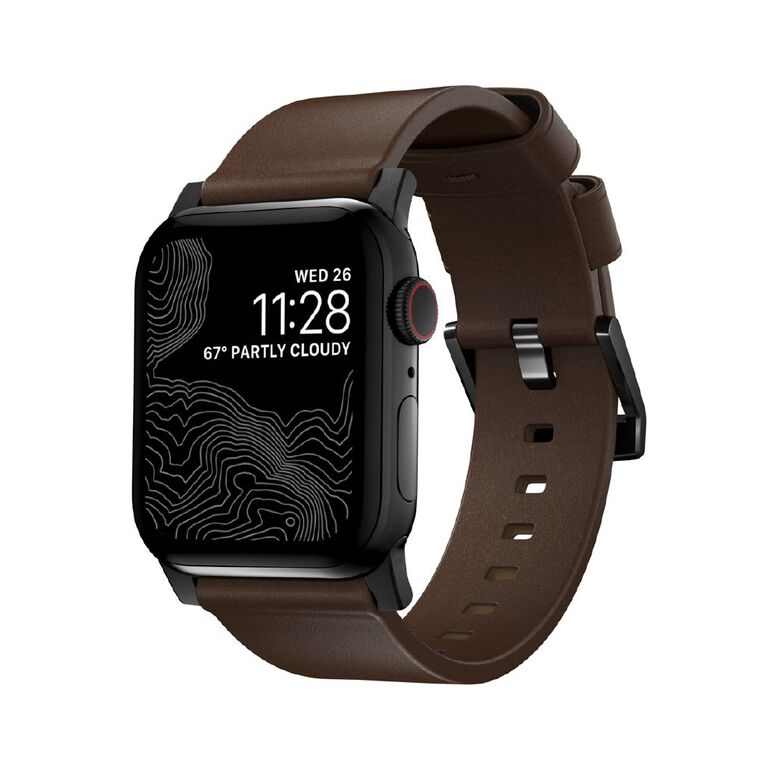 Nomad Modern Band for Apple Watch (42 / 44-46 / 49mm / ULTRA) - Rustic Brown Horween / Black Hardware, , hi-res