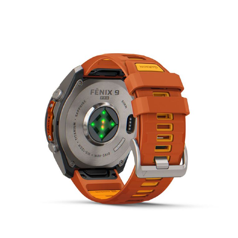 Garmin Fenix 9 Pro 51mm AMOLED - Titanium With Autumn Orange/Spark Orange Silicone Band, , hi-res