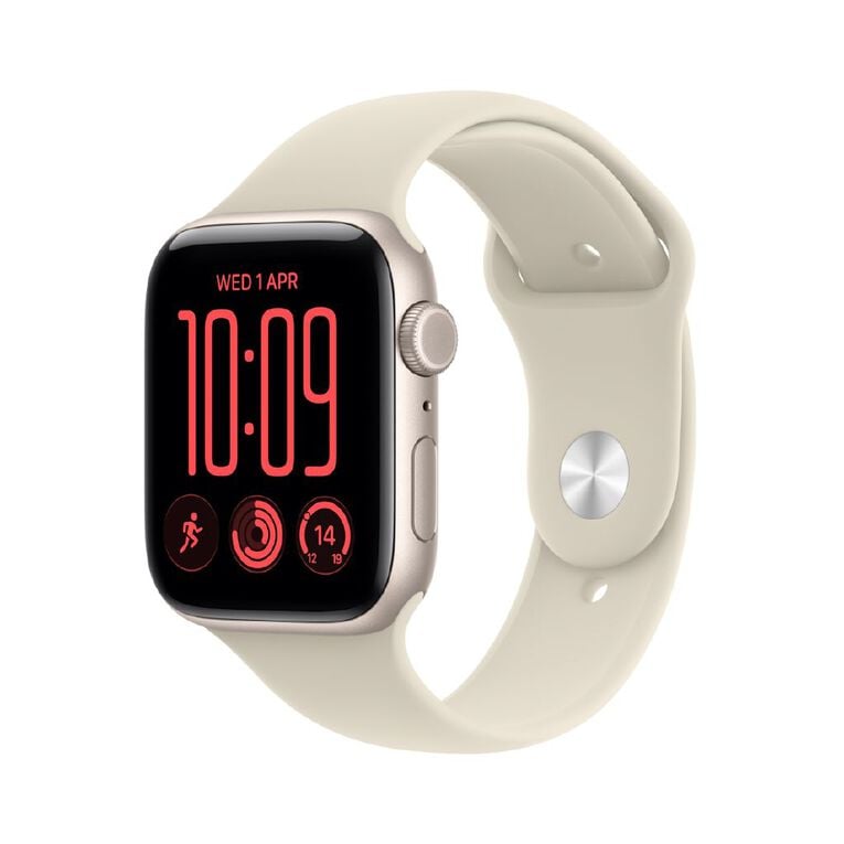 Apple Watch SE 3 Cellular 44mm Starlight Aluminium Case with Sand Sport Band S/M, , hi-res