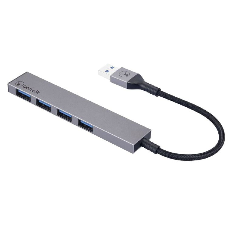 BONELK Long-Life USB-A to 4 Port USB 3.0 Slim Hub (Space Grey), , hi-res