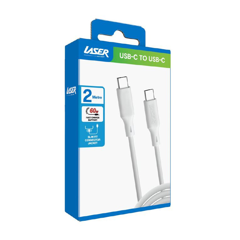 Laser USB-C to USB-C Charging Cable 60W, 1m - White, , hi-res