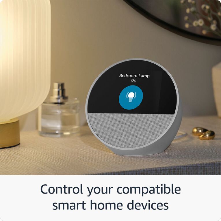 Amazon Echo Spot 2024 Smart Alarm Clock With Vibrant Sound plus Alexa - Glacier White, , hi-res
