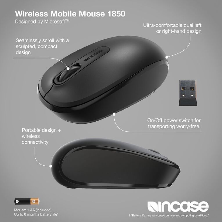 Incase (Designed by Microsoft) Wireless Mobile Mouse 1850 - Black, , hi-res