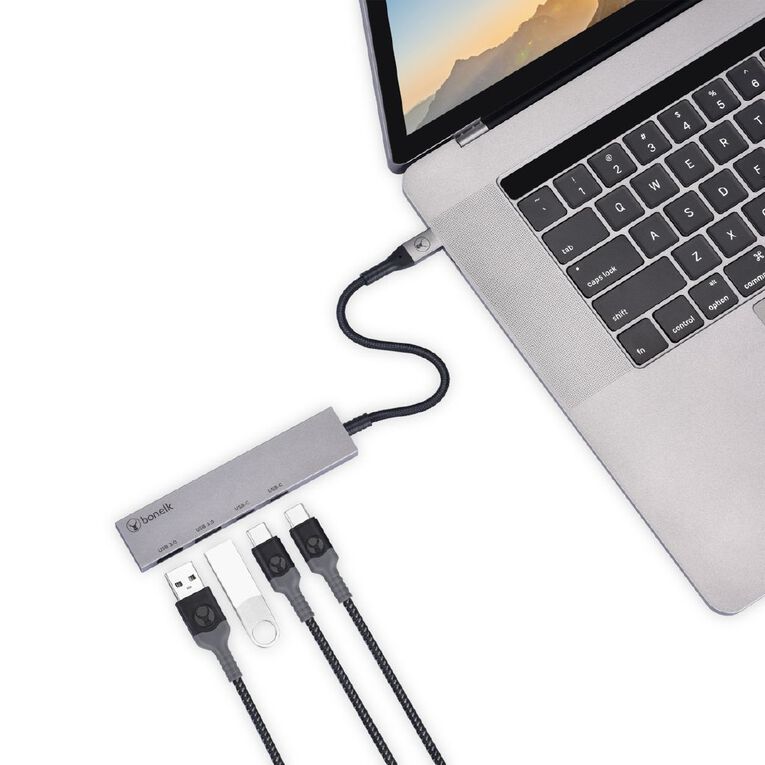 Bonelk Long-Life USB-C to USB-C/USB-A 4 Port Hub - Space Grey, , hi-res