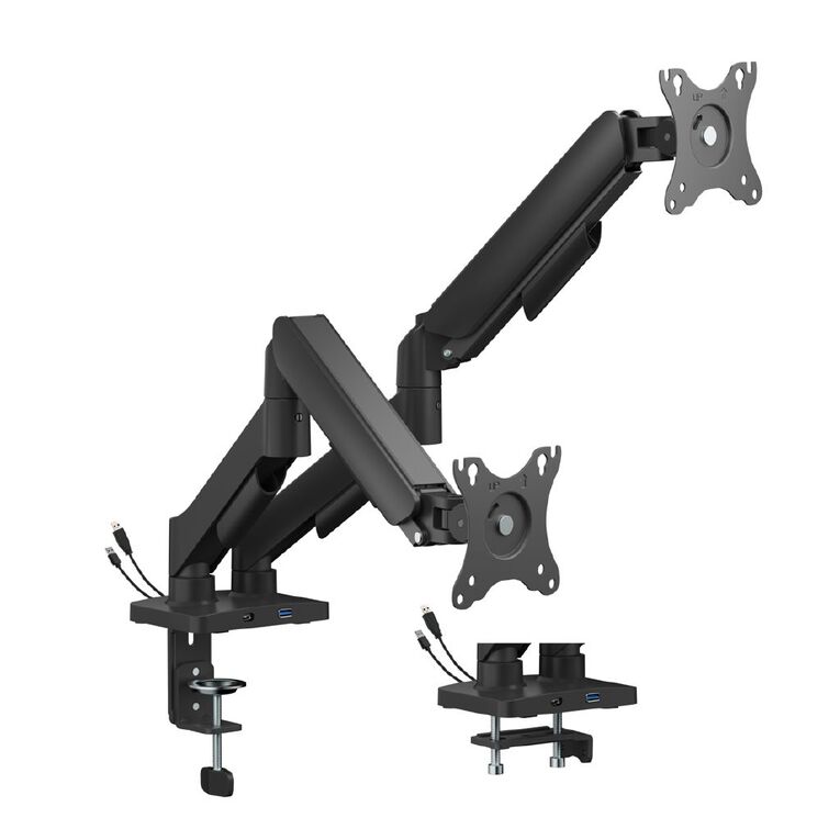 Bracom Super Economical Gas Spring Dual Monitor Arm with USB Ports - Black, , hi-res