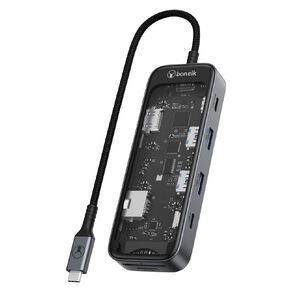 Bonelk Vision Long-Life USB-C to 8-in-1 Multiport Hub - Space Grey/Clear