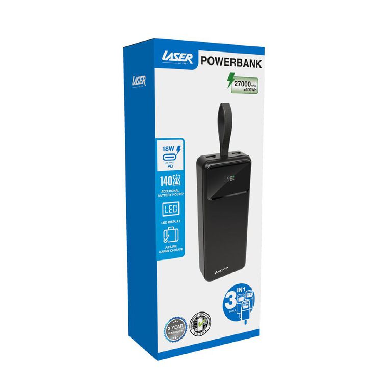 Laser 27,000mAh Power Bank with Digital Display - Black, , hi-res
