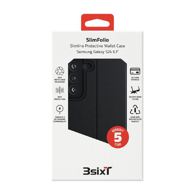 3SIXT SlimFolio Samsung S24 Recycled Case - Black, , hi-res