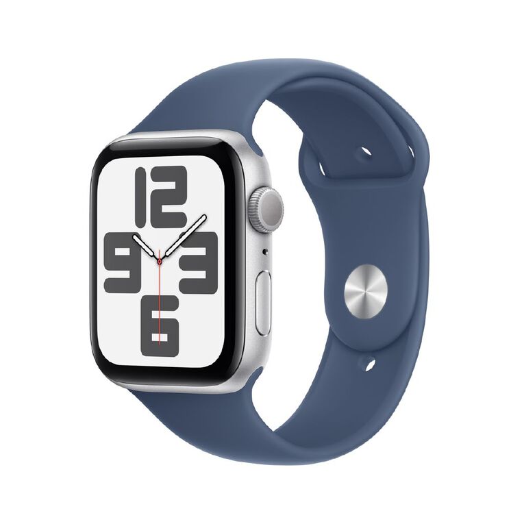 Apple Watch SE GPS 44mm Silver Aluminium Case with Denim Sport Band S/M, , hi-res