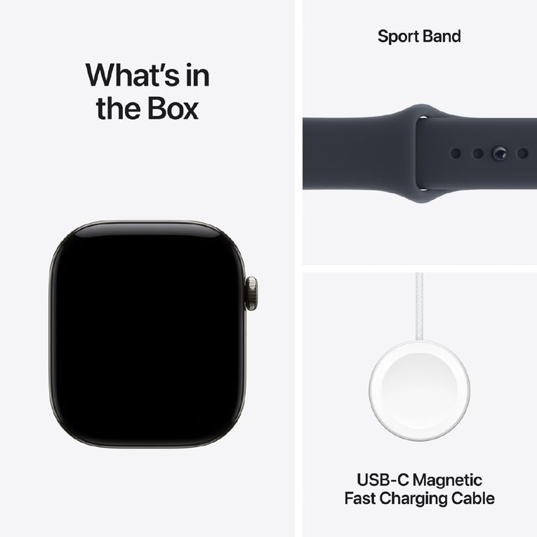 Apple Watch Series 12 Cellular 46mm Natural Titanium Case with Navy Blue Sport Band M/L, , hi-res