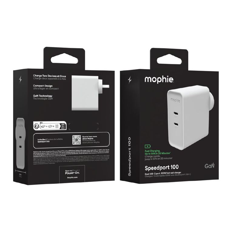 Mophie Speedport 100W Dual USB-C GaN Wall Charger - White, , hi-res