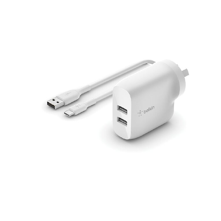 Belkin BoostUp Charge Dual USB-A Wall Charger 24W+USB-A To USB-C Cable, , hi-res