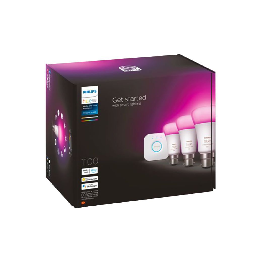 Philips Hue White and Colour Ambience 11W A60 3 Bulb Starter