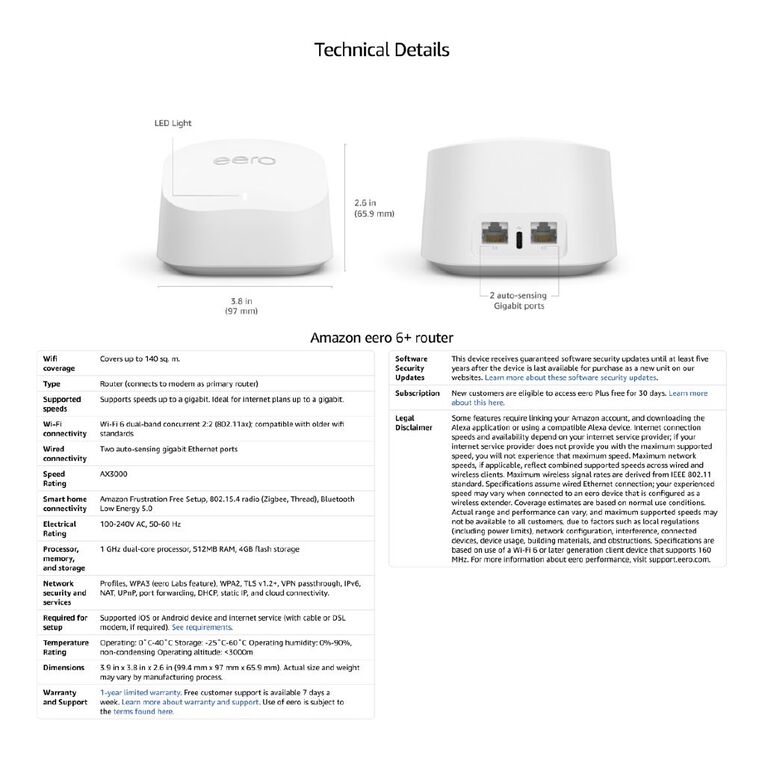 Amazon eero 6+ | 1 Gbps Mesh Wi-Fi 6 Router/Extender - 1 Pack, , hi-res