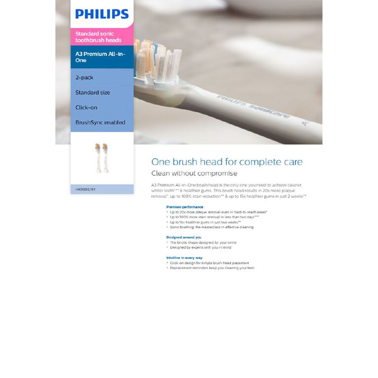Philips Sonicare A3 Premium All-in-One 2Pk Brush Head White, , hi-res
