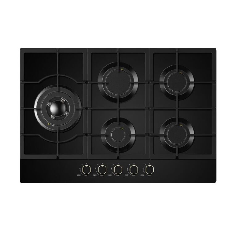 Award 75cm 5 Burner Gas Cooktop - Black Glass, , hi-res