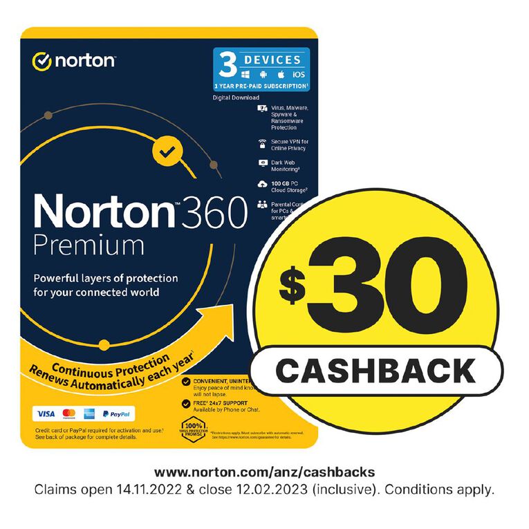 Norton 360 Premium 100GB 3 Device 12 Month Subscription ...