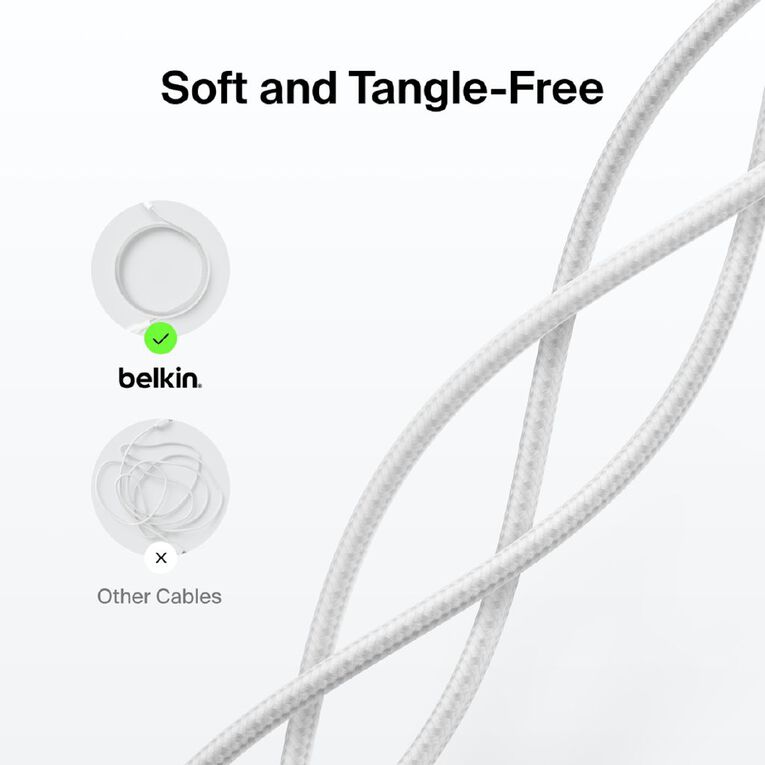Belkin BoostCharge Pro Braided USB-A Cable with Lightning Connector, 2m - White, , hi-res